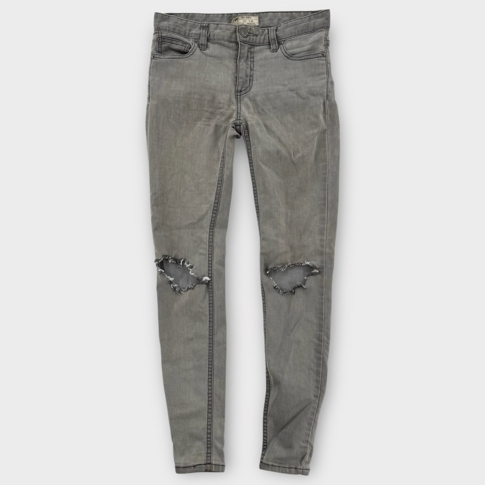Free People Jeans Womens 25 High Rise Skinny Distressed Gray Stretch Cotton 28"‎